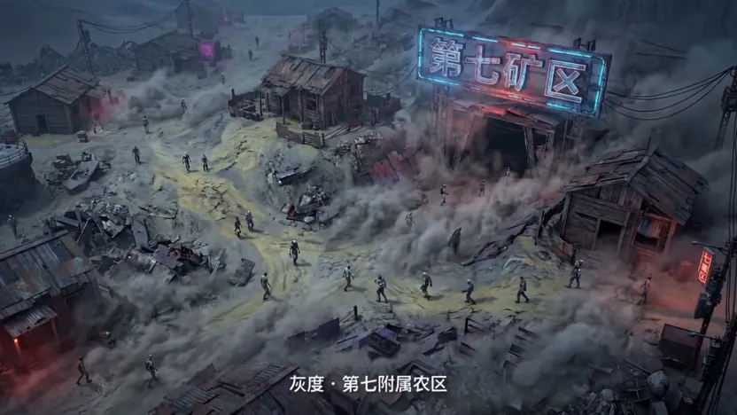 霓虹灯下的矿区俯瞰